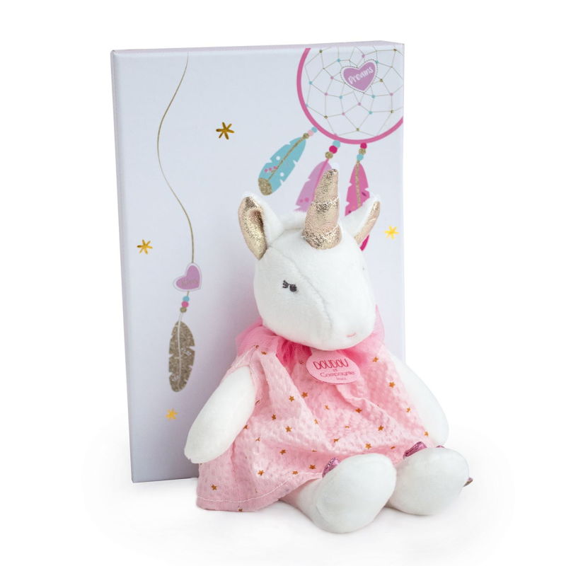  - attrape-rêve peluche licorne rose blanc 20 cm 